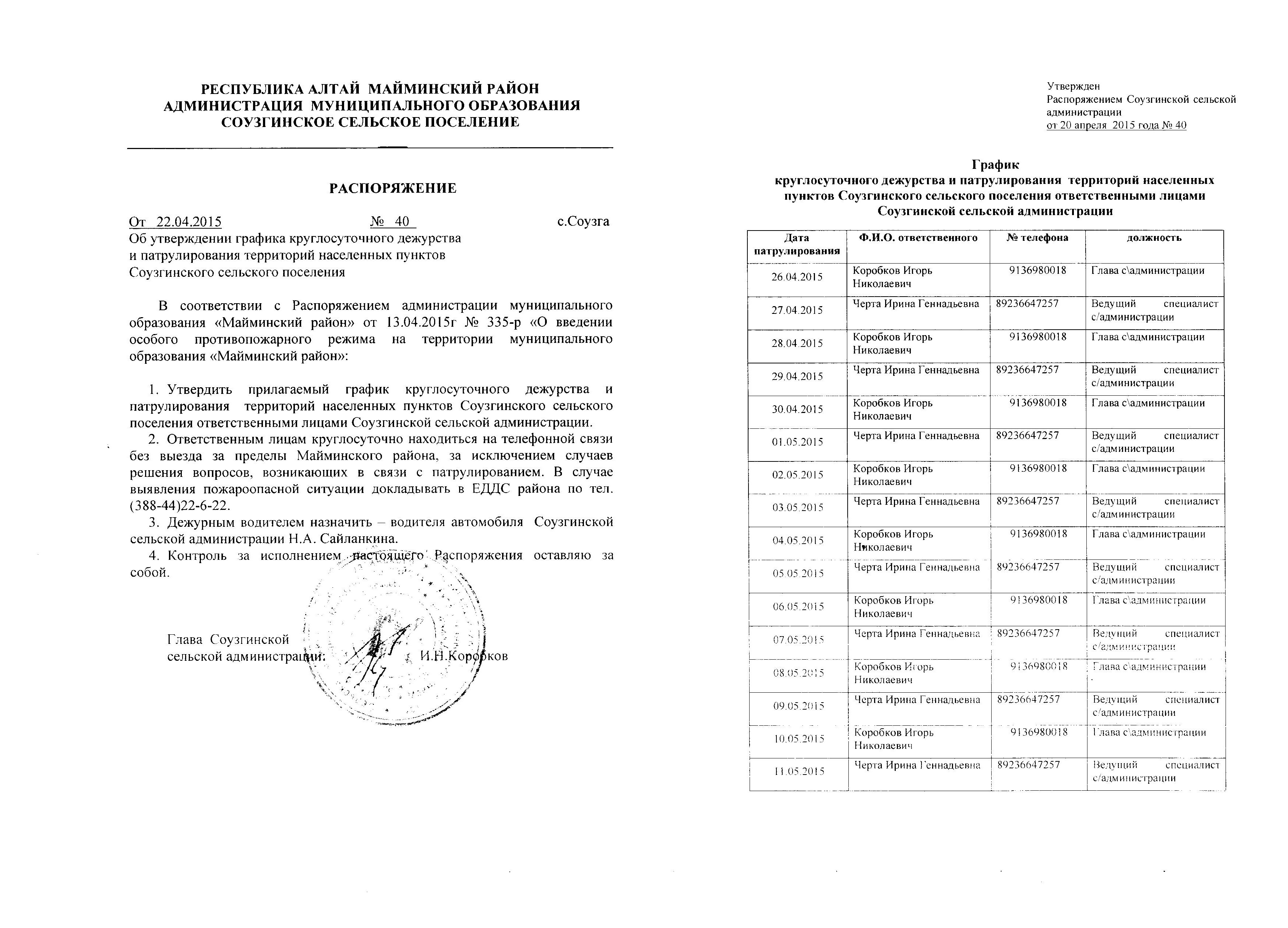 Схема патрулирования территории образец