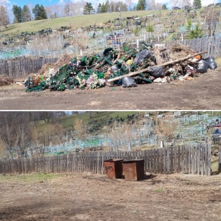 Месячник по санитарной очистке, благоустройству и озеленению: Кызыл-Озек. Уборка кладбища